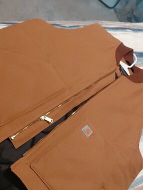 Carhartt Brown Work Vest with Gold Zipper